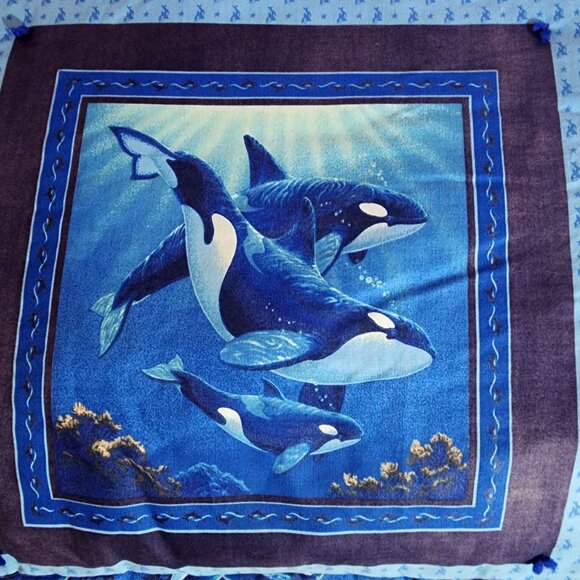 Handmade Full Size Reversible Comforter Blanket Orca Whale Dolphin Bedding Blue - Picture 8 of 10